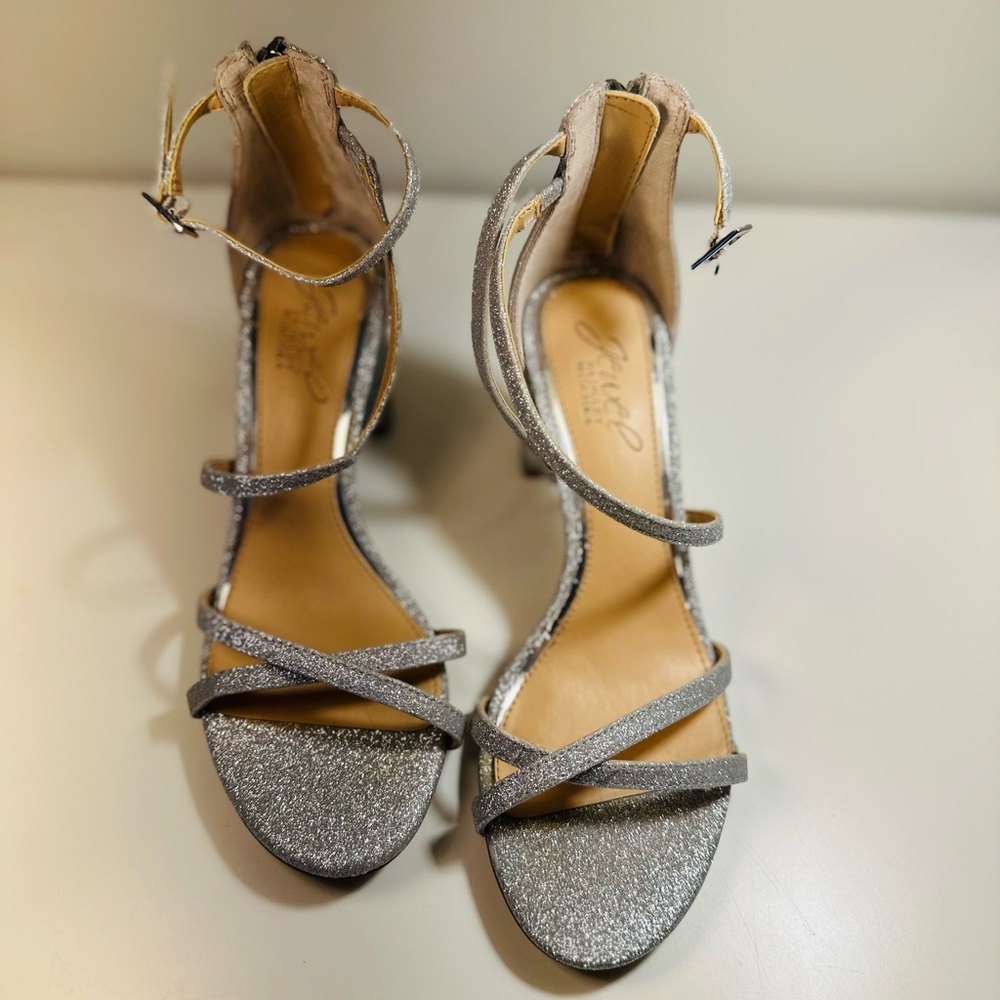 Jewel Badgley Mischka Silver Strappy Heels